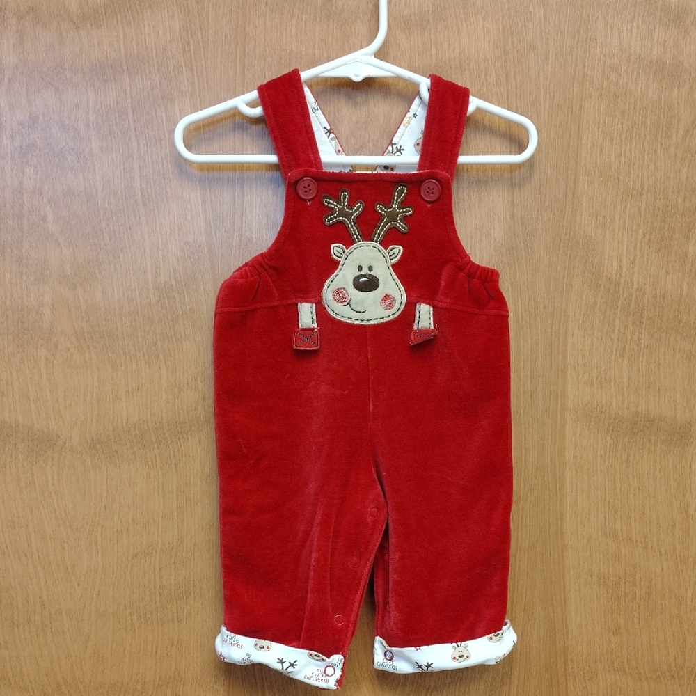 Miniwear My First Christmas Red Overalls with Reindeer Applique